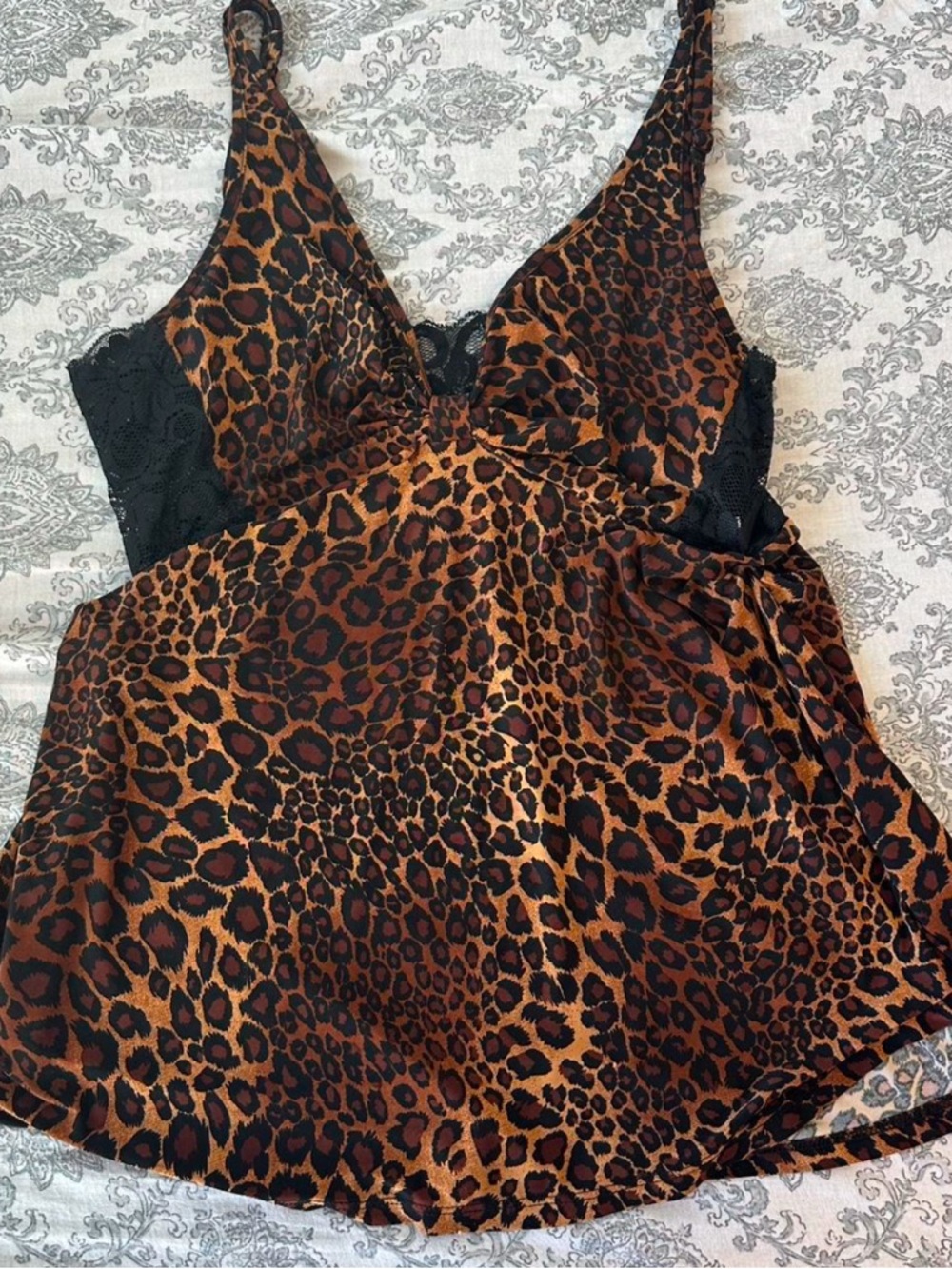 Leopard Print V-Neck Satin Cami Top - Brown